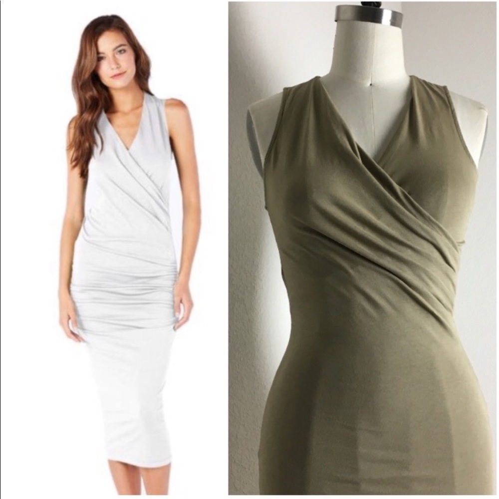 🇺🇸 MICHAEL STARS WRAP V NECK midi tank DRESS F531-4